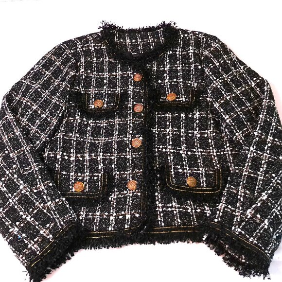 Woman's Jacket Plaid Tweed XXL black classic elegant - Picture 1 of 11